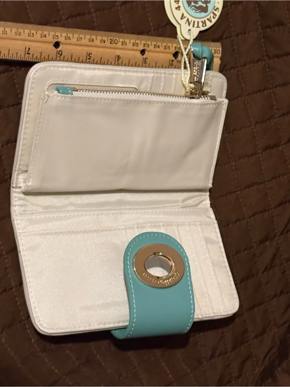 Spartina 449 Brown & White Pattern Wallet with Aqua Snap